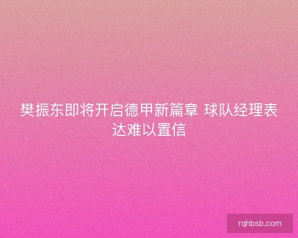 樊振东即将开启德甲新篇章 球队经理表达难以置信 樊振东即将开启德甲新篇章 球队经理表达难以置信